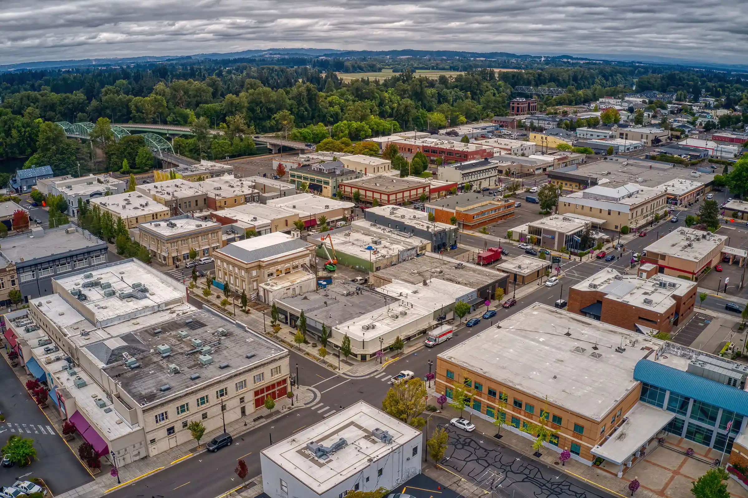Aerial view of downtown Albany, Oregon