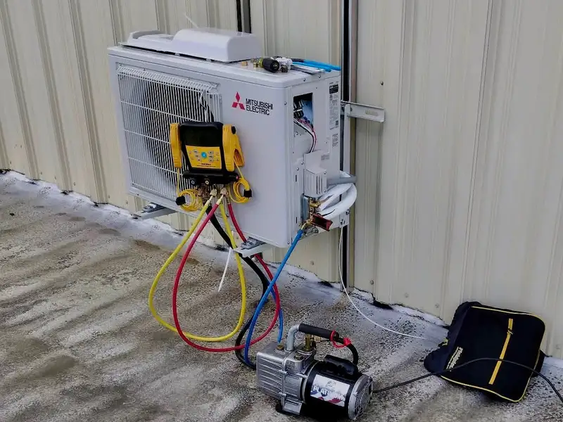Technician testing a residential heat pump system